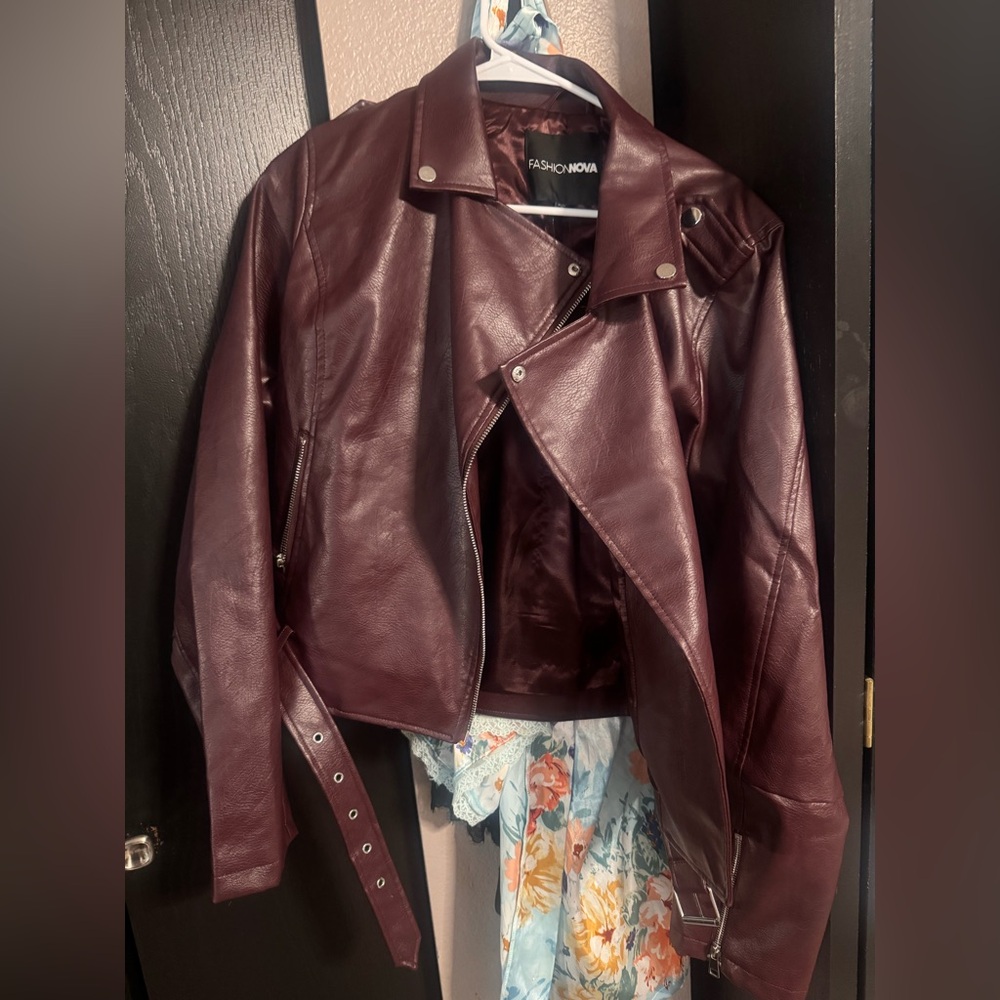 Fashion Nova Burgundy Leather Jacket